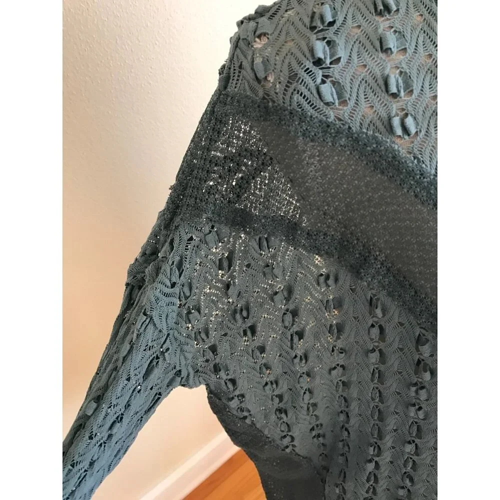FREE PEOPLE Sage Green Boho  Lace Mesh Long Sleeve